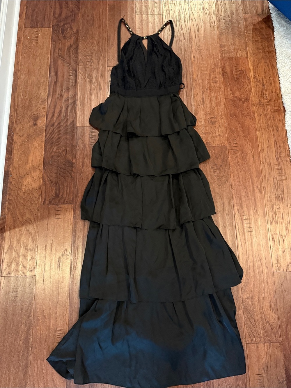 BCBGMaxAzria Black Tiered Halter Maxi Dress